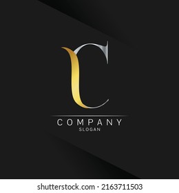 C Letter Logo Design. Gold silver Logo Letter Icon with Elegant Vector Design