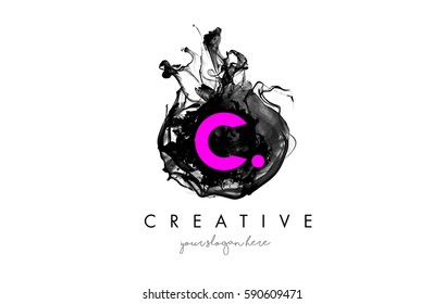 C Letter Logo Design with Ink Cloud Flowing Texture and Purple Colors.