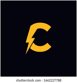C Letter Logo Design With Lighting Thunder Bolt. Electric Bolt Letter Logo Vector Illustration.