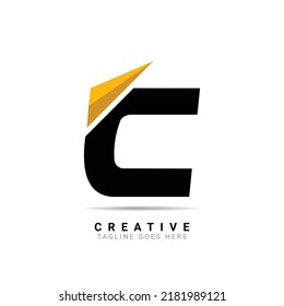 C Letter logo design with a paper airplane. Creative letter logo for company brand identity, travel, start-up, logistic, business logo template