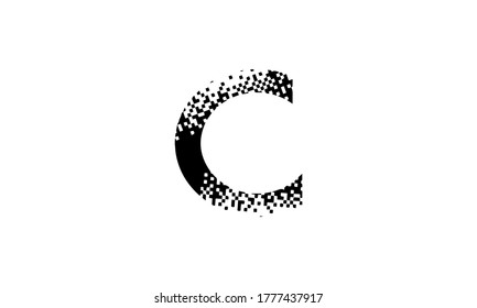 C Letter Logo Design Pixel white black background vector
