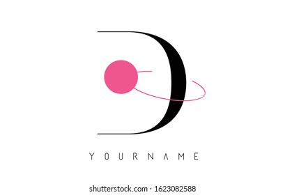 C Letter Logo Design with a Round Pink Eclipse and Dot.