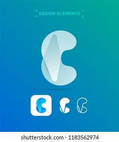 C letter logo design template. Origami paper material design, flat and line art style. App icon