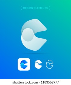 C letter logo design template. Origami paper material design, flat and line art style. App icon