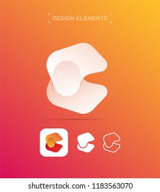 C letter logo design template. Origami paper material design, flat and line art style. App icon