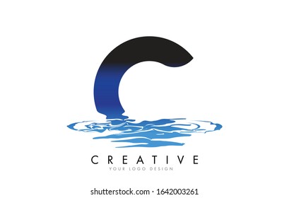 C Letter Logo Design with Water Effect and Deep Blue Gradient Vector Illustration. Template C -brand-name companies.