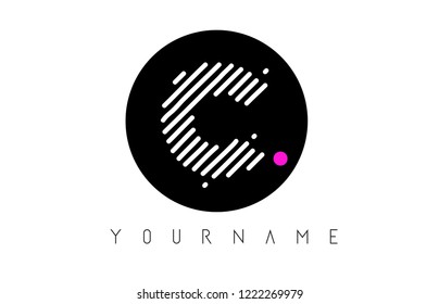 C Letter Logo Design with White Lines and Black Circle Vector Illustration