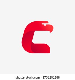 C letter logo with eagle head silhouette. Vector italic font perfect for sport identity, luxury posters and real estate company, etc.