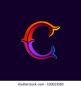 C letter logo in elegant multicolor faceted style. Vintage vector typeface for labels, headlines, posters, cards etc.