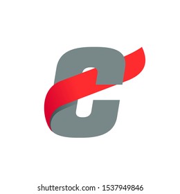 C letter logo with fast speed red wing. Typeface, vector design template elements for sport, race, aviation etc.