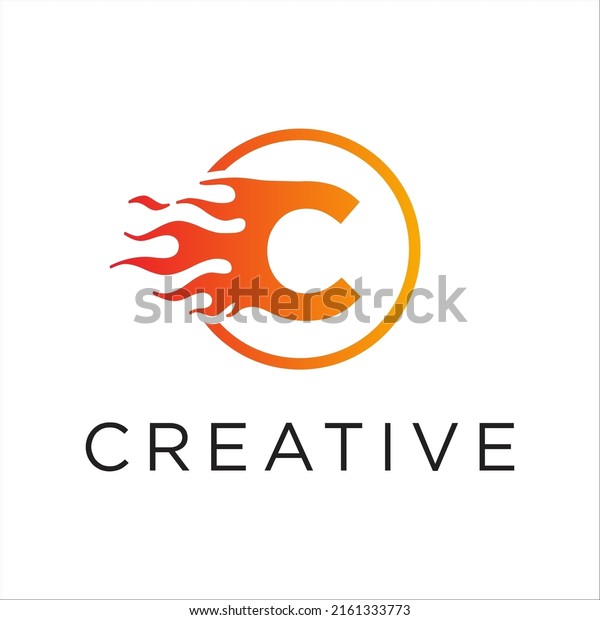 C letter logo, fire\
flames logo design.