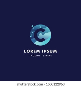 c letter logo flat gradient, icon initial c modern design with dots