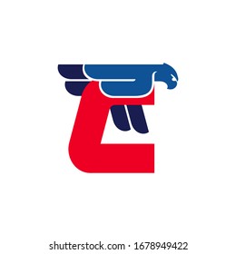 C letter logo with flying eagle. Vector oblique font perfect for sport labels, army posters and fast delivery identity, etc.