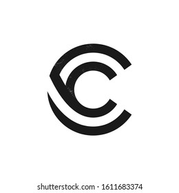 C letter logo formed by two parallel lines with noise texture. Vector black and white typeface for labels, headlines, posters, cards etc.