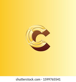 C letter logo with gold background.C letter icon.