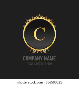 C Letter logo, Golden Monogram design elements, line art logo. Beautiful Boutique Logo Designs, Business sign, Restaurant, Royalty, Cafe, Hotel, Heraldic, Jewelry, Fashion, Wine. Vector illustration