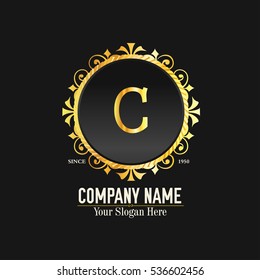 C Letter logo, Golden Monogram design elements, line art logo. Beautiful Boutique Logo Designs, Business sign, Restaurant, Royalty, Cafe, Hotel, Heraldic, Jewelry, Fashion, Wine. Vector illustration

