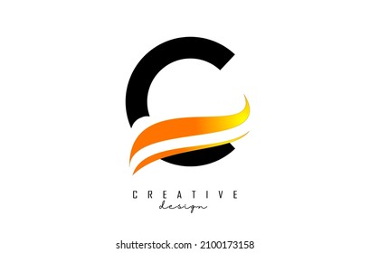 Letra C Logotipo con oscilación naranja degradada. Letra C con elementos geométricos abstractos. Ilustración vectorial creativa con letra.