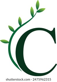 C Letter Logo. Green Color. Leaf Style - Vector