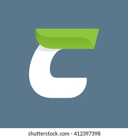 C letter logo with green leaf. Font style, ecology vector design template elements for your application or corporate identity.
