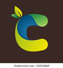 C letter logo with green leaves. Font style, vector design template elements for your eco application or corporate identity.