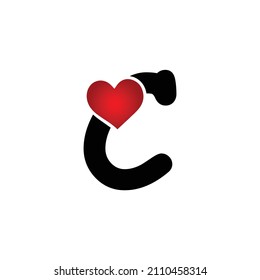 C letter logo with heart icon, Happy Valentines initial C logo, Valentines Day greeting card banner logo template
