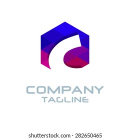 C Letter Logo Icon Mosaic Pattern Design template Element - Blue & Pink Creative Shape Polygonal logo design - Vector illustration