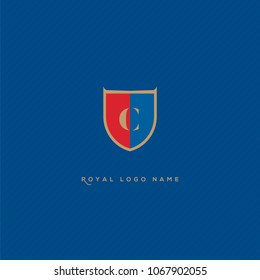 C Letter Logo, Icon in shield shape vector element.