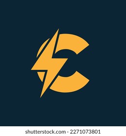 C Letter Logo With Lightning Thunder Bolt Vector Design. Electric Bolt Letter C Logo Vector Illustration.