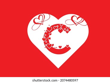 C letter logo with love icon, valentines day design template