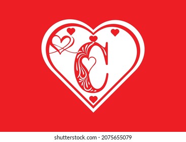 C letter logo with love icon, valentines day design template