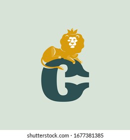C letter logo with lying lion. Vector serif font perfect for premium labels, vintage posters and real estate identity, etc.