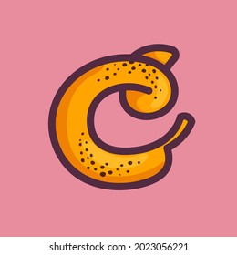 C letter logo made of banana. Fruit handmade calligraphy for agricultural identity, restaurant cards, kids t-shirt, summer prints, etc.
