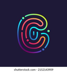 C letter logo made of fingerprint. Multicolor line icon with vivid gradients and shine. Perfect for online payment art, biometric design, nightlife advertising, digital packaging, modern identity.