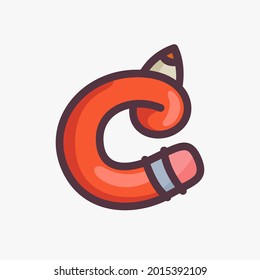 C letter logo made of a pencil. Vector typeface for Back to school events, art identity, education posters, etc.