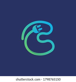 C letter logo made of plug cable. Vector typeface for energy identity, charging headlines, electric car posters etc.