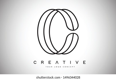 C Letter Logo Monogram Design. Creative C Letter Icon with Black Lines Vector Illustration.