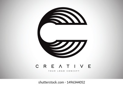 C Letter Logo Monogram Design. Creative C Letter Icon with Black Lines Vector Illustration.
