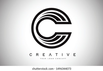 C Letter Logo Monogram Design. Creative C Letter Icon with Black Lines Vector Illustration.