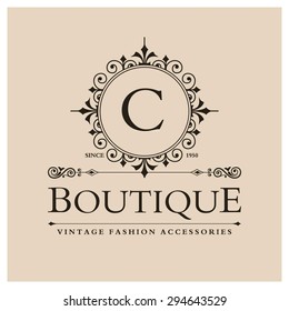 C Letter logo, Monogram design elements, line art logo design. Beautiful Boutique Logo Designs, Business sign, Restaurant, Royalty, Cafe, Hotel, Heraldic, Jewelry, Fashion, Wine. Vector illustration