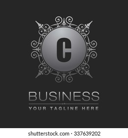 C Letter logo, Monogram design elements, Floral art Vintage logo design. Beautiful Boutique Logo Designs, Business sign, Restaurant, Royalty, Cafe, Hotel, Heraldic, Jewelry, Silver Gray Vector logo