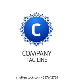 C Letter logo, Monogram design elements, Floral art Vintage logo design. Beautiful Boutique Logo Designs, Business sign, Restaurant, Royalty, Cafe, Hotel, Heraldic, Jewelry, Blue Cirlcle Vector logo