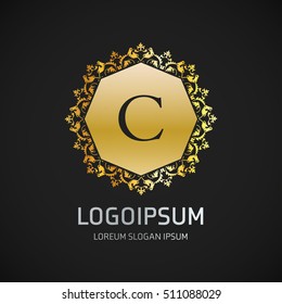 C Letter logo, Monogram design elements, line art logo design. Beautiful Boutique Logo Designs, Business sign, Restaurant, Royalty, Cafe, Hotel, Heraldic, Jewelry, Fashion, Wine. Vector illustration