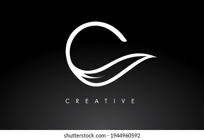 C Letter Logo with Monogram Leaf Concept in Black and White Colors Vector Illustration