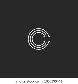 C letter logo monogram, minimal style linear emblem, black and white parallel lines simple emblem