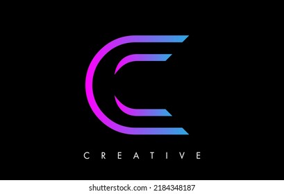 C Letter Logo Monogram with Purple Violet Lines and Minimalist Design Vector. Creative Modern Letter C Icon Sign Illustration.