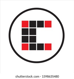 C letter logo Mosaic square and bar with red and black color in circle