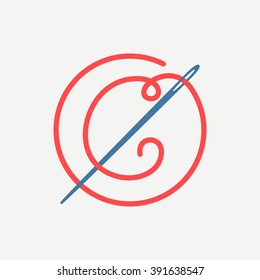 C letter logo with needle and thread. Font style, vector design template elements for your application or corporate identity.