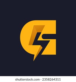 C letter logo with negative space lightning. Flash vector monogram. Electric bolt icon. Perfect type for energy labels, superhero t-shirt print, rock music posters, delivery art, electromobile adv.