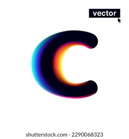 C letter logo with neon glitch. Multicolor gradient sign with double exposure and illusion effect. Glowing color shift vector icon. Perfect for your vibrant heading, video game screens, Sale banner.